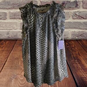 Loft large short ruffle sleeve earth tones lined polyester adorable woman's top